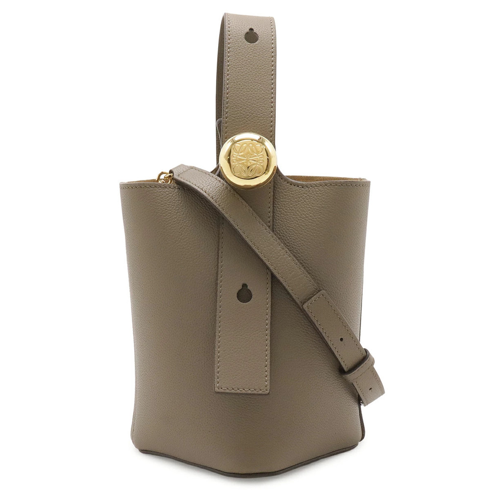 Loewe Pebble Bucket Bag Handbag Shoulder Calfskin Leather Greige Gray